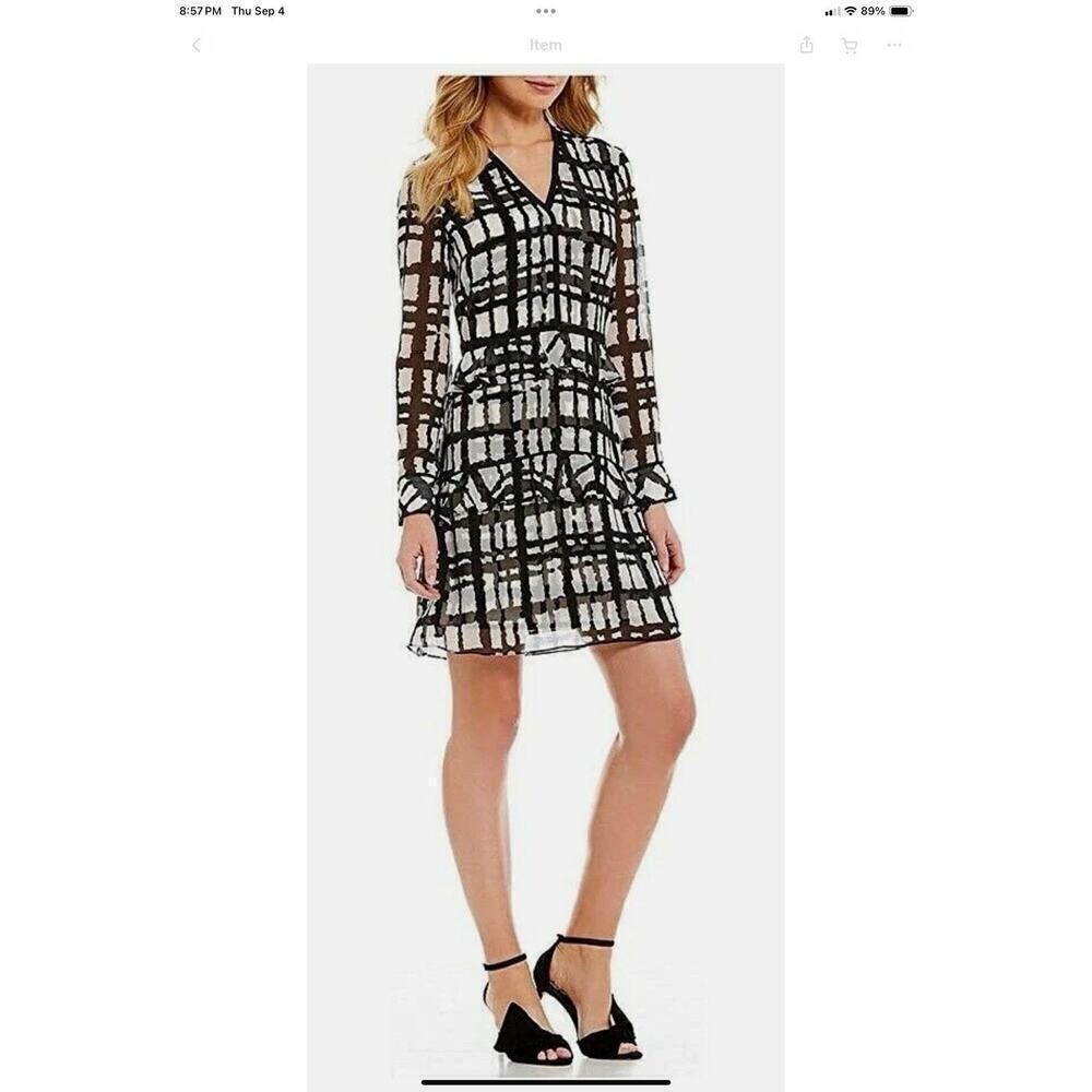 IMNYC Isaac Mizrahi Women's Tiered Ruffle A-Line Dress XL Black White Lined